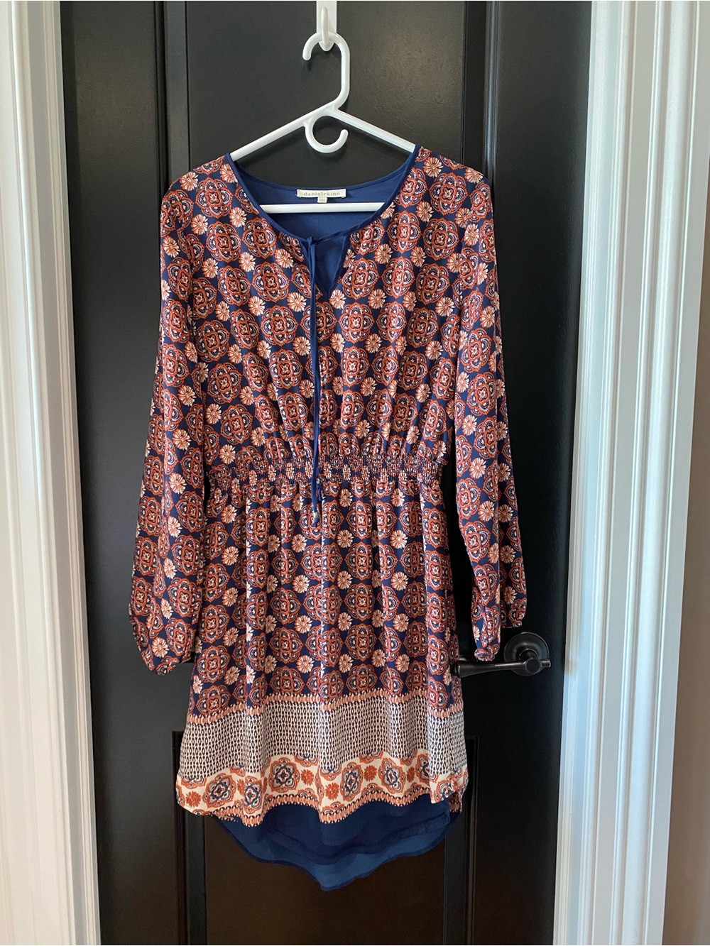 Daniel Rainn Navy and Rust Medallion Long-Sleeve Tunic Dress